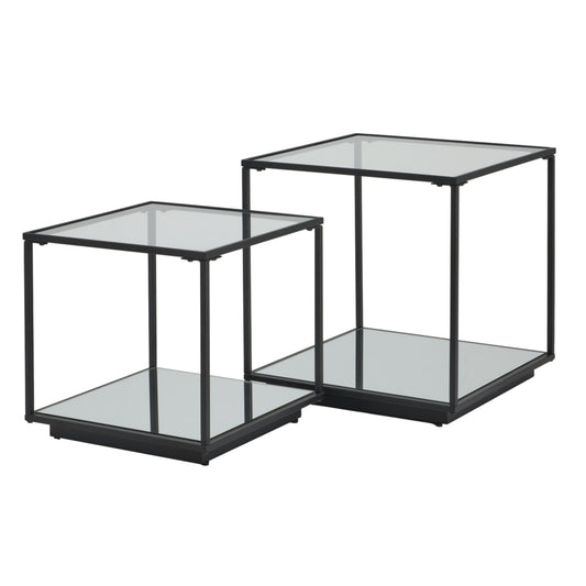 Luca Side Table Set of 2 - Black Metal with Glass Top - Industrious Decor