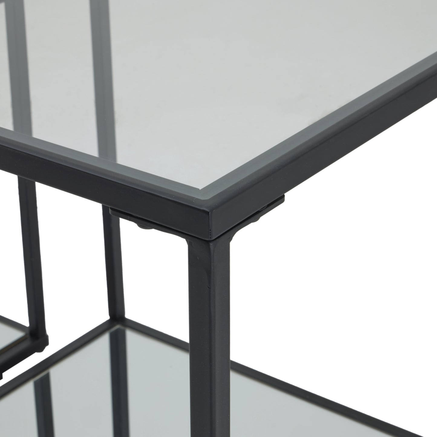 Luca Side Table Set of 2 - Black Metal with Glass Top - Industrious Decor
