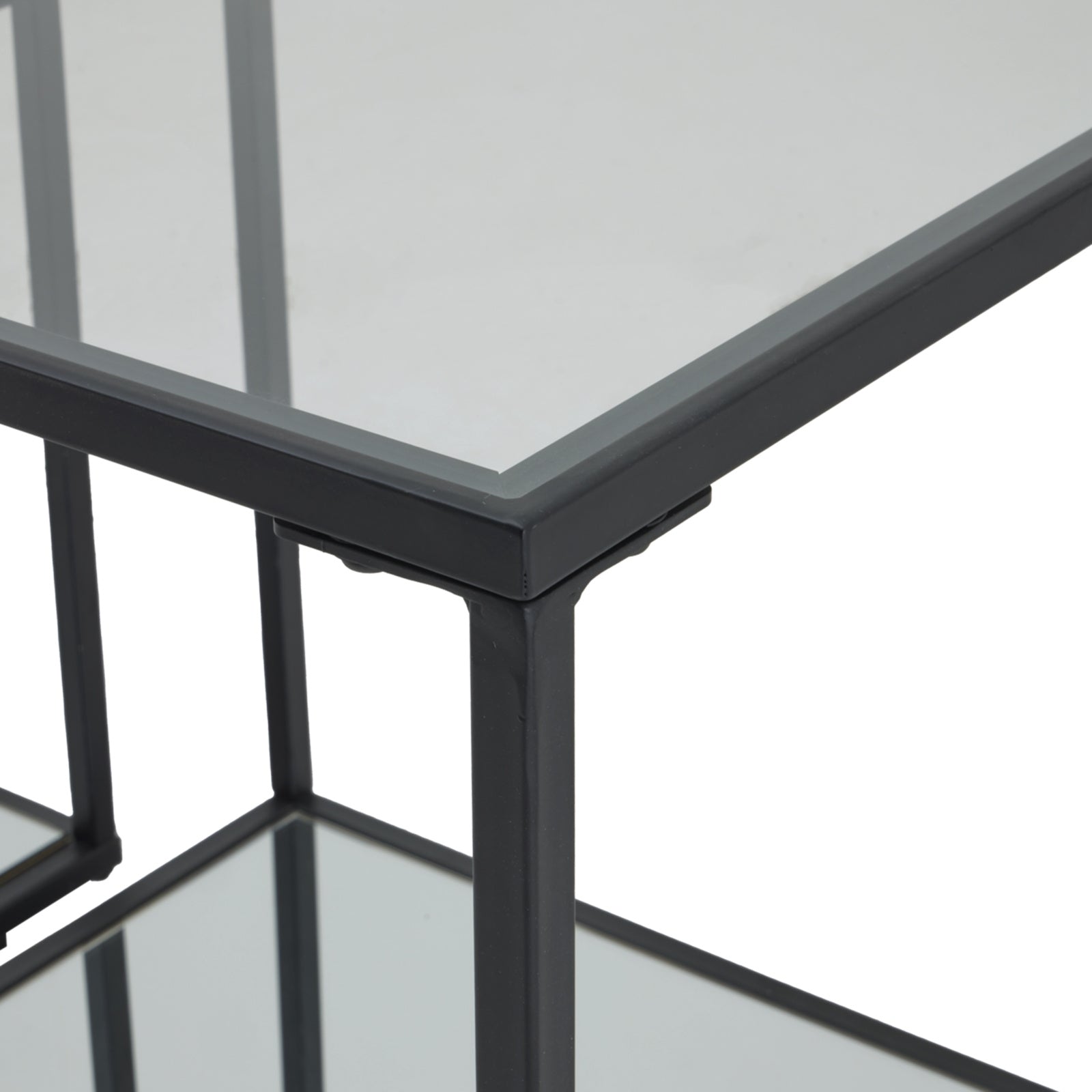 Luca Side Table Set of 2 - Black Metal with Glass Top - Industrious Decor