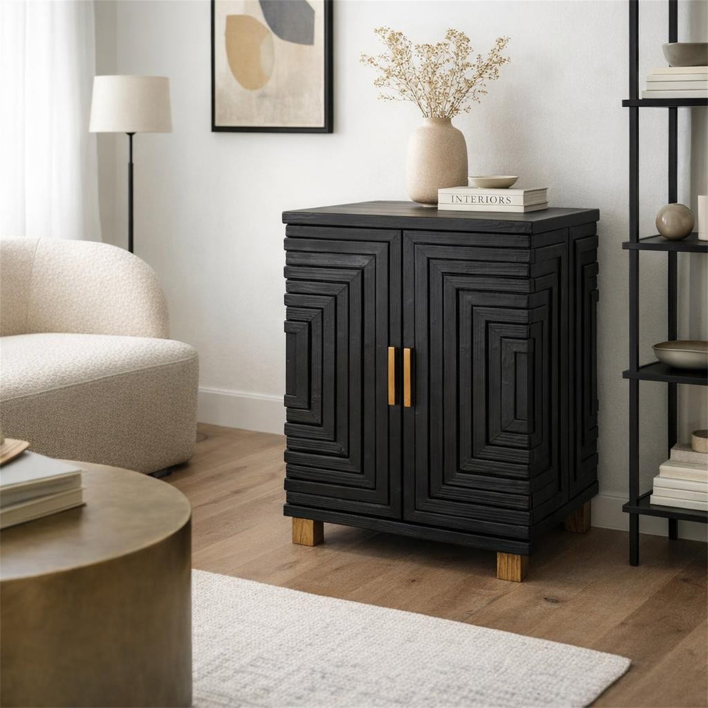 Art Deco Geometric 2 Door Small Sideboard - Black and Gold - Industrious Decor