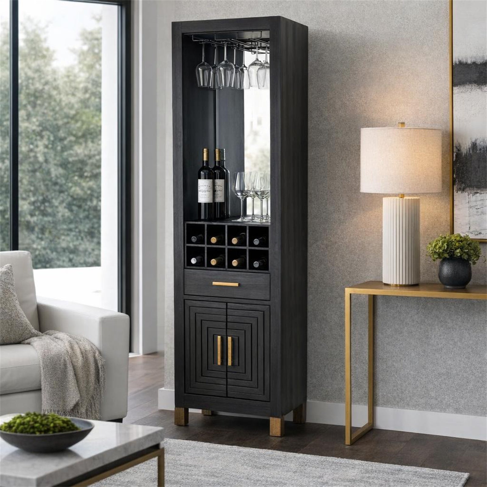 Art Deco Geometric Drinks Cabinet - Black and Gold - Industrious Decor