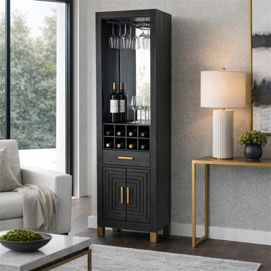 Art Deco Geometric Drinks Cabinet - Black and Gold - Industrious Decor