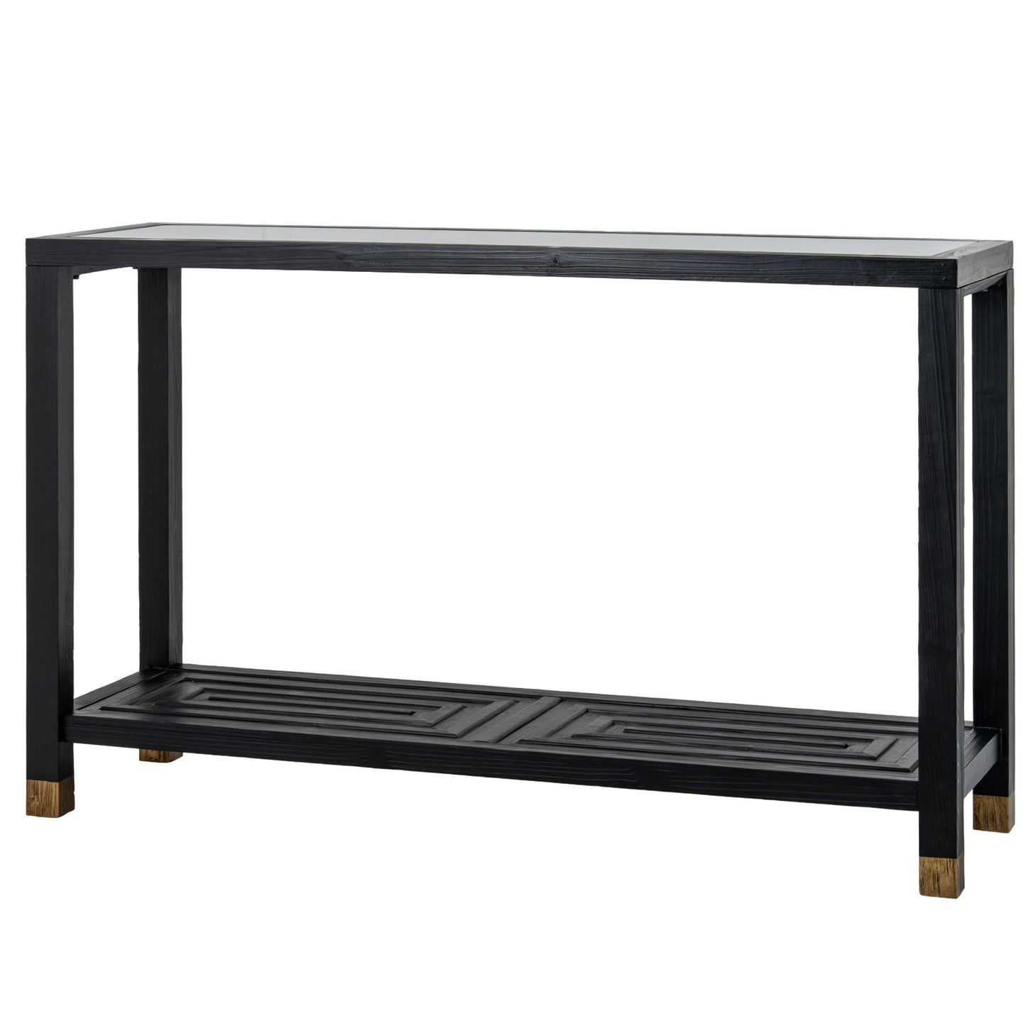 Geo Console Table - Black Oak with Glass Top - Industrious Decor