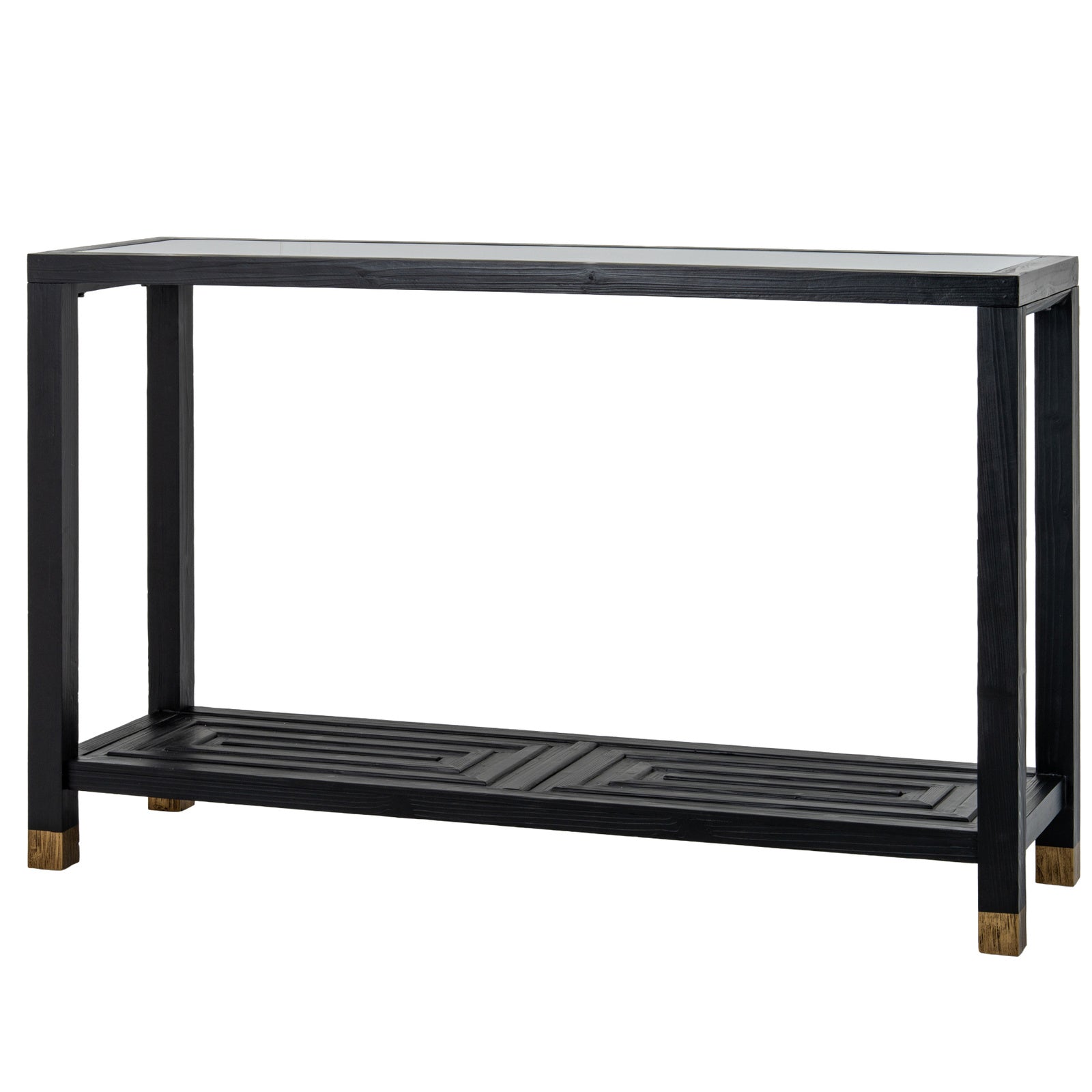 Geo Console Table - Black Oak with Glass Top - Industrious Decor