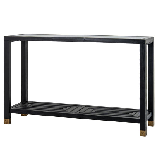 Geo Console Table - Black Oak with Glass Top - Industrious Decor