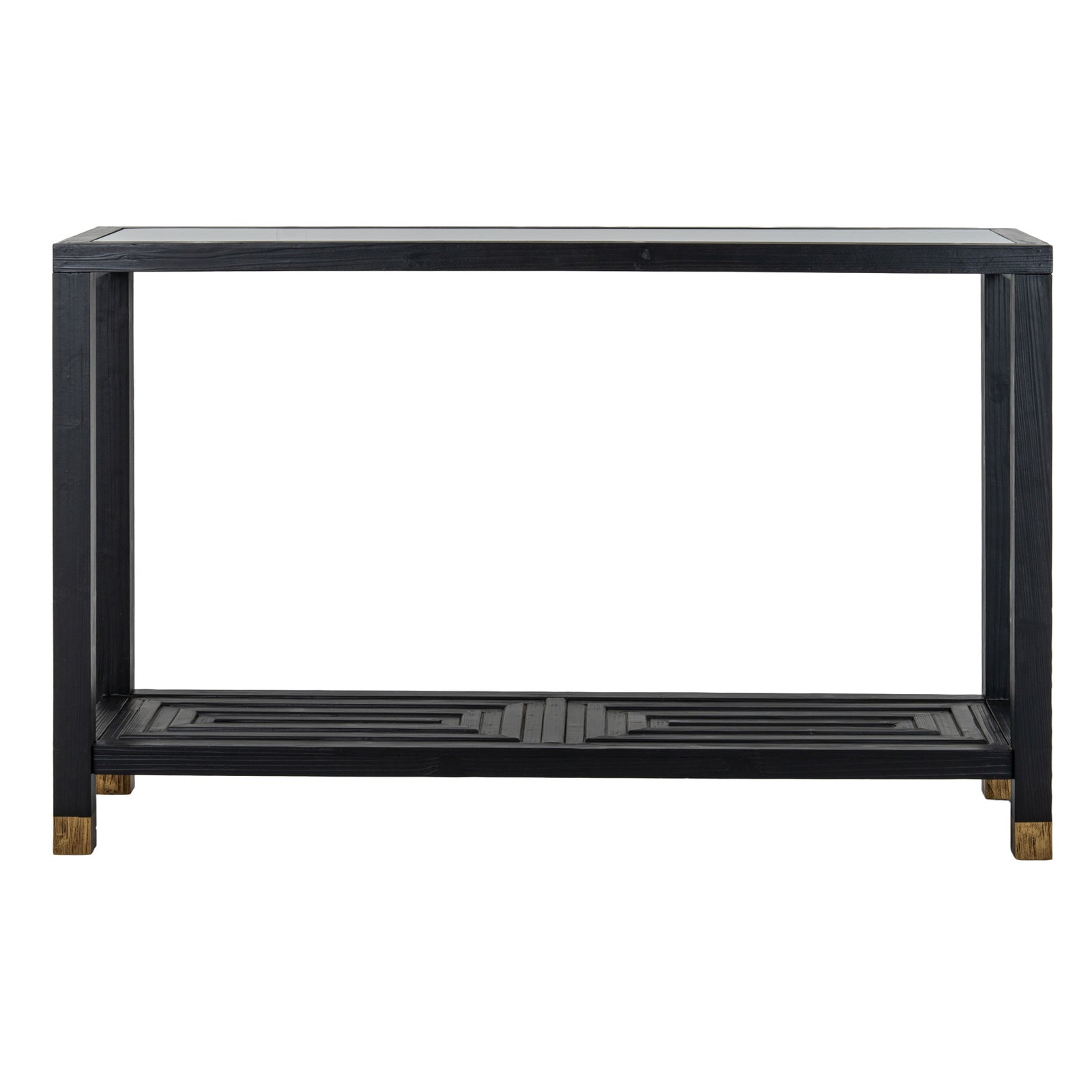Geo Console Table - Black Oak with Glass Top - Industrious Decor