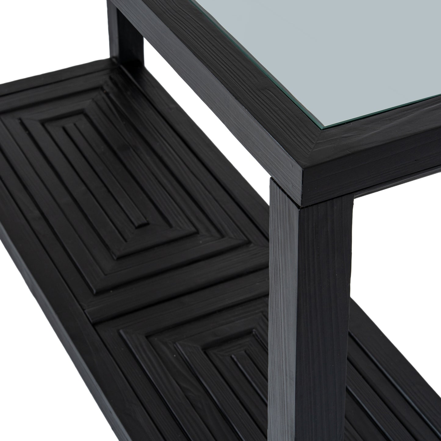Geo Console Table - Black Oak with Glass Top - Industrious Decor
