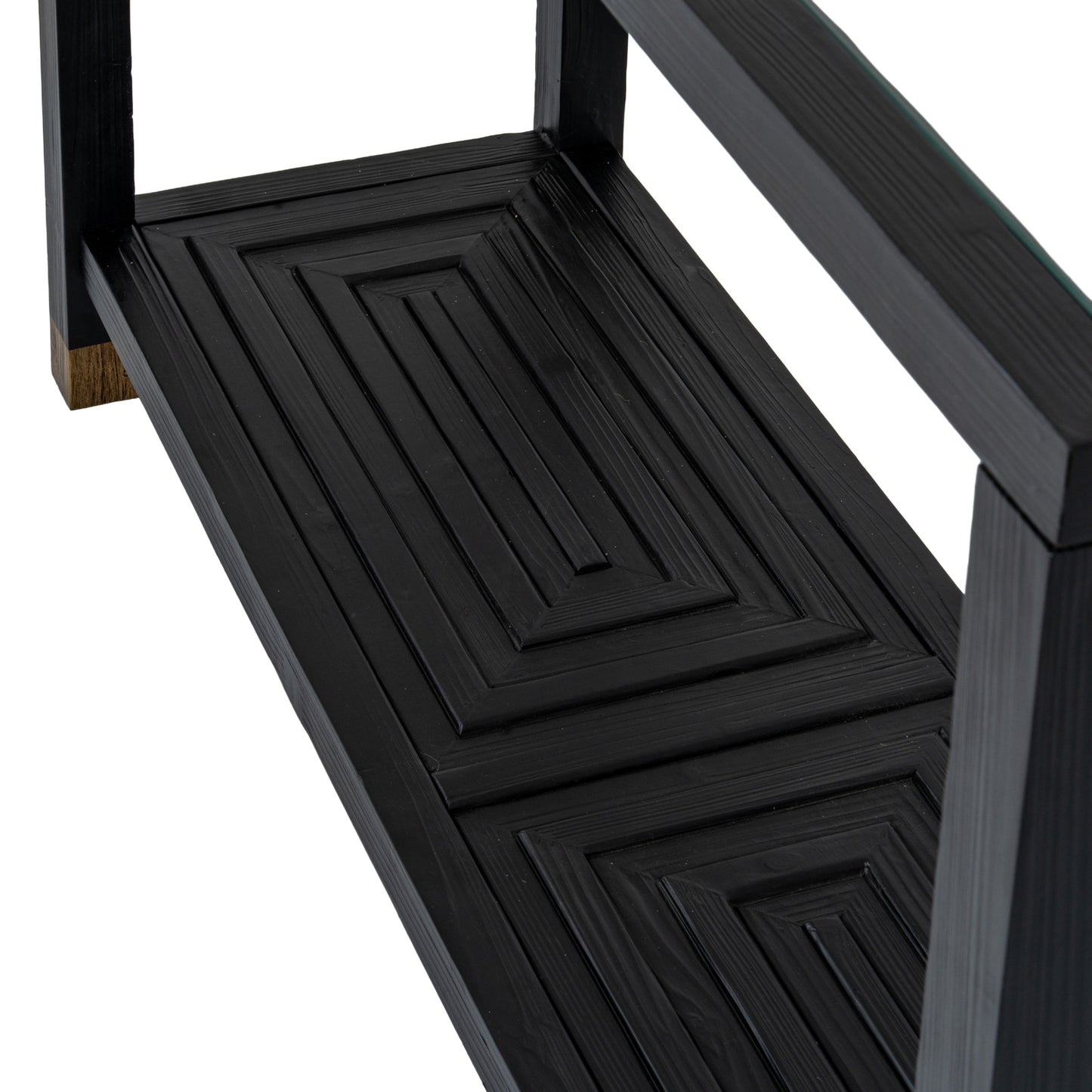 Geo Console Table - Black Oak with Glass Top - Industrious Decor