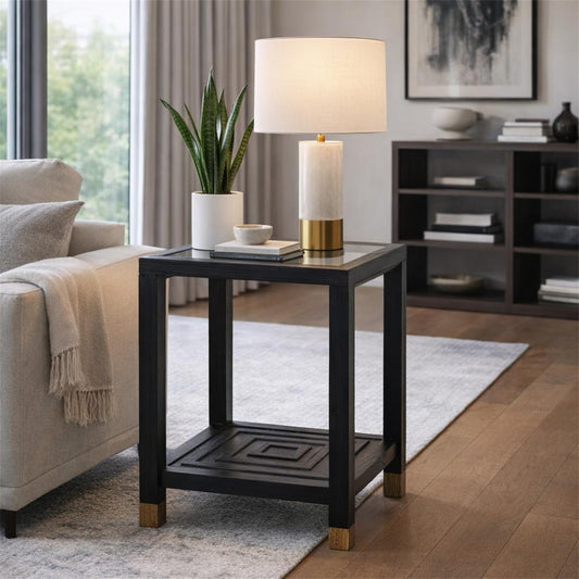 Geo Side Table - Black Oak with Glass Top - Industrious Decor