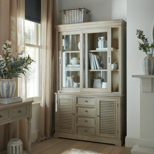 Louvred Shutter 2 Door 4 Drawer Dresser Base - Natural Oak - Industrious Decor
