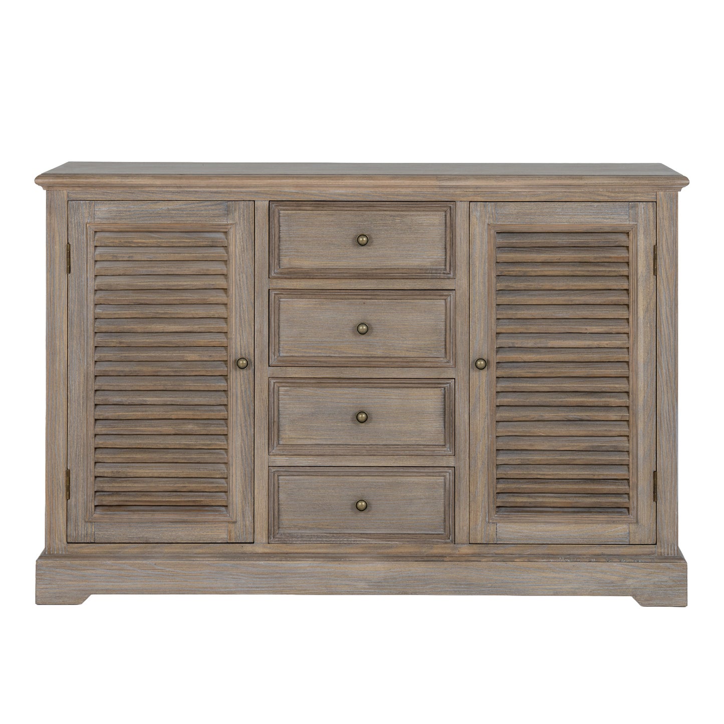 Louvred Shutter 2 Door 4 Drawer Dresser Base - Natural Oak - Industrious Decor
