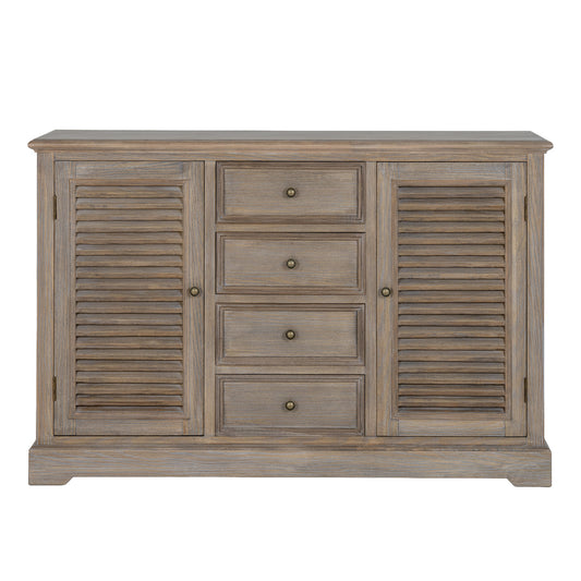 Louvred Shutter 2 Door 4 Drawer Dresser Base - Natural Oak - Industrious Decor