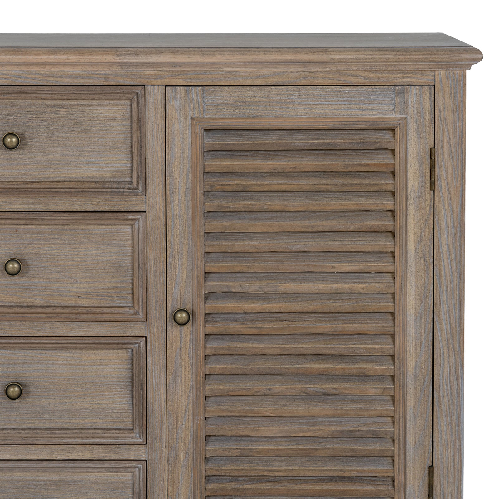 Louvred Shutter 2 Door 4 Drawer Dresser Base - Natural Oak - Industrious Decor