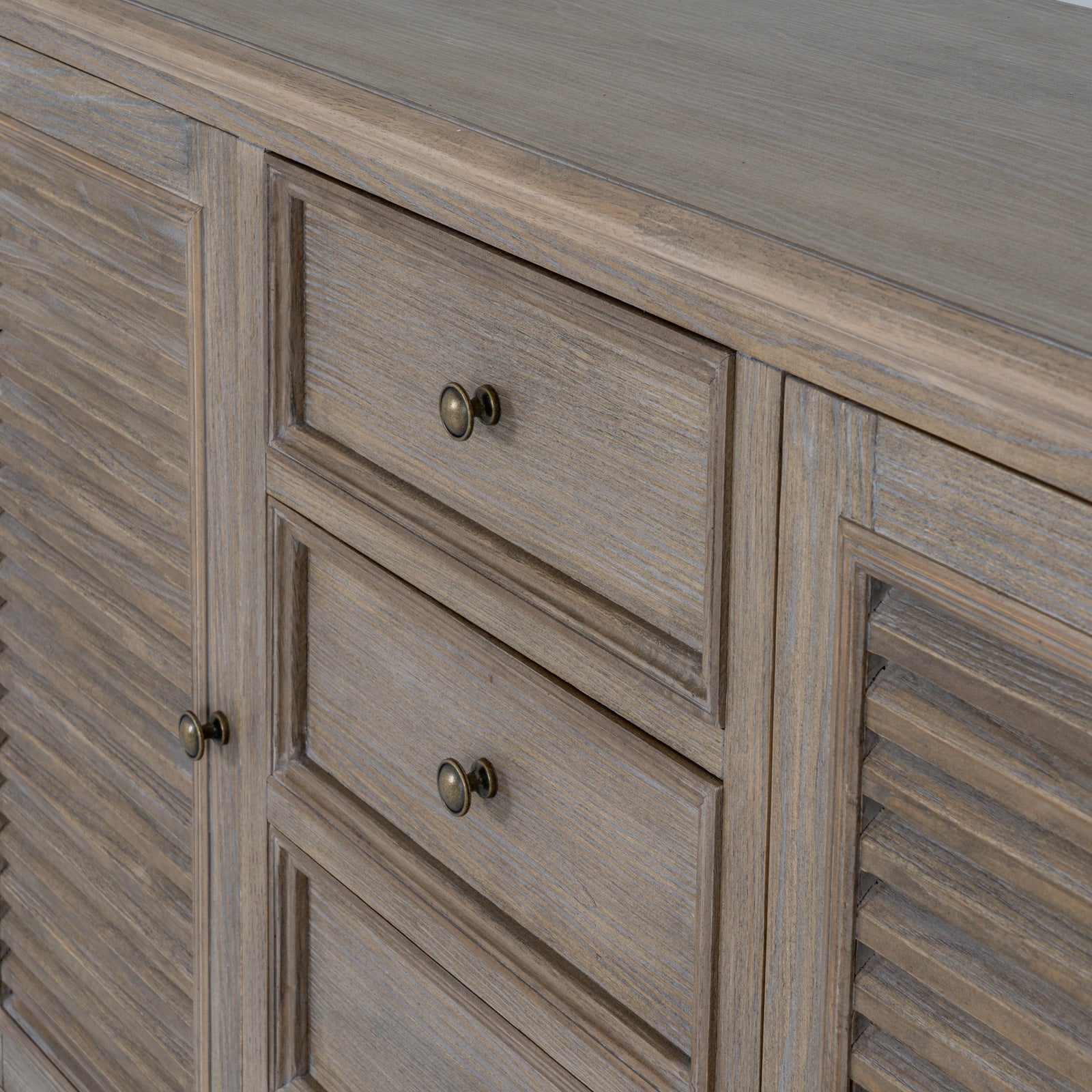Louvred Shutter 2 Door 4 Drawer Dresser Base - Natural Oak - Industrious Decor