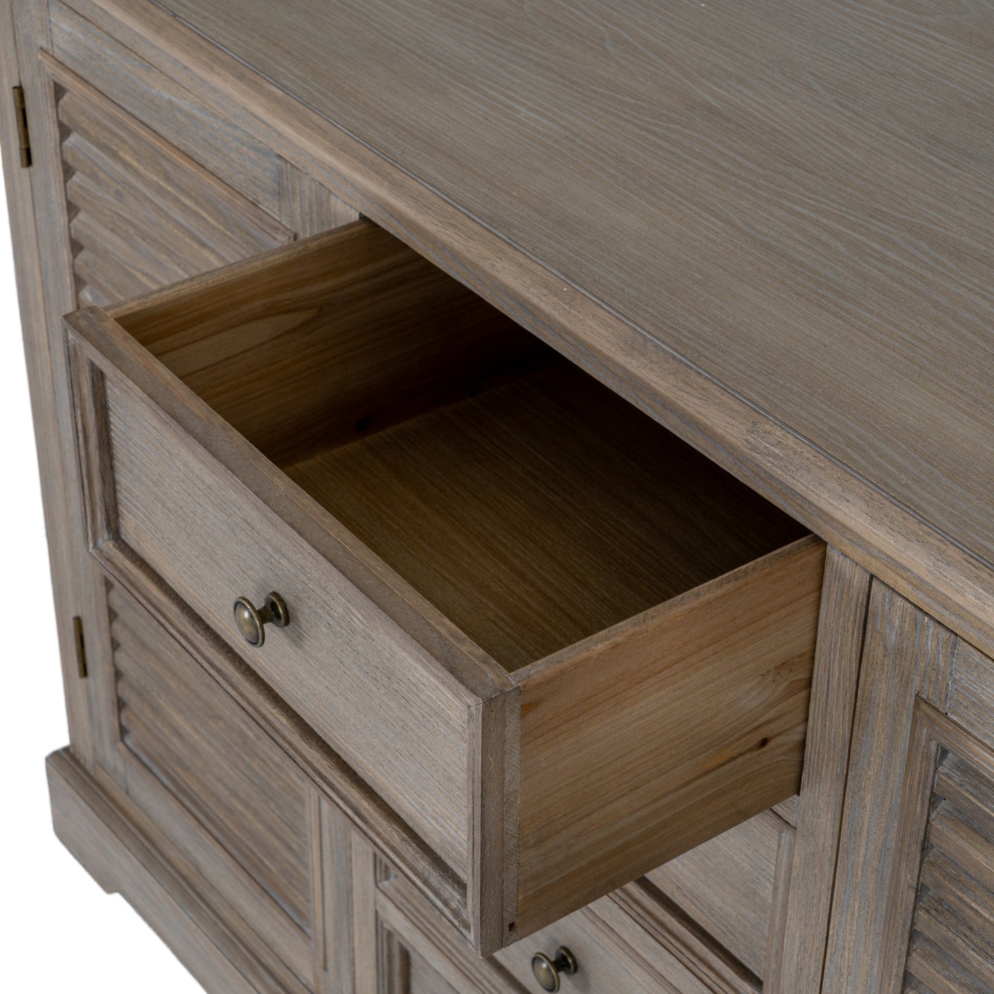 Louvred Shutter 2 Door 4 Drawer Dresser Base - Natural Oak - Industrious Decor