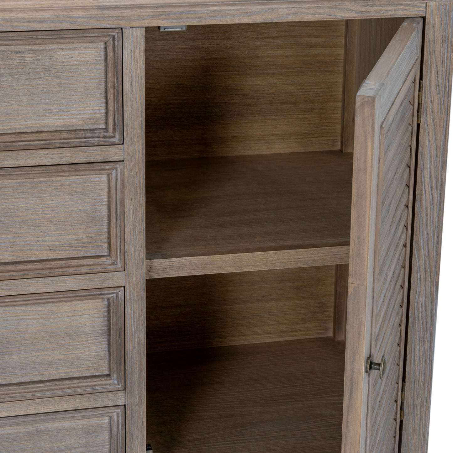 Louvred Shutter 2 Door 4 Drawer Dresser Base - Natural Oak - Industrious Decor