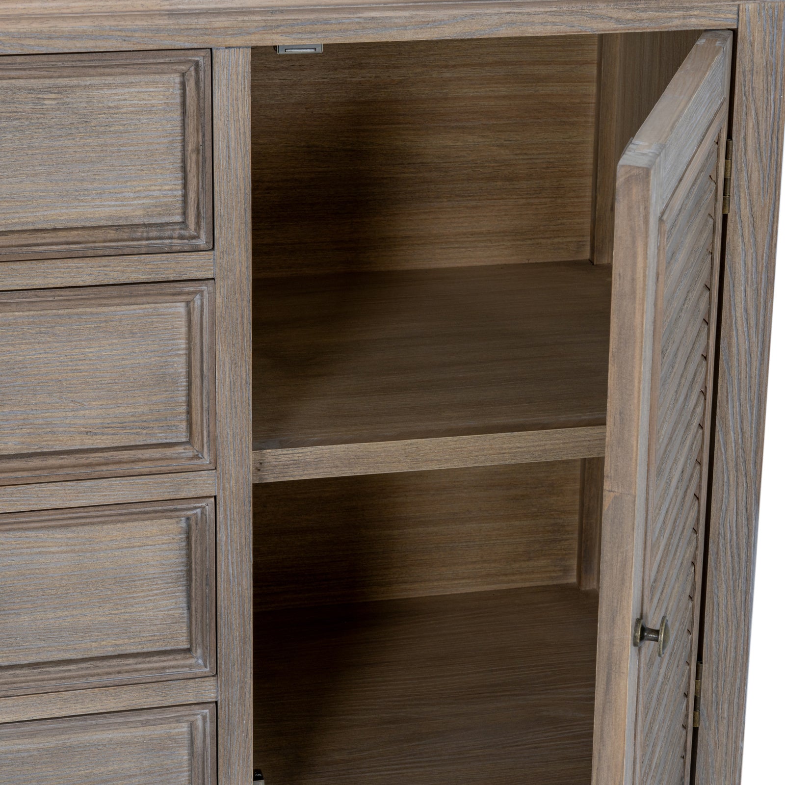 Louvred Shutter 2 Door 4 Drawer Dresser Base - Natural Oak - Industrious Decor