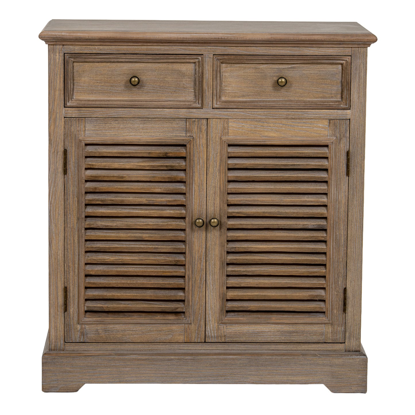 Louvred 2 Drawer 2 Door Cabinet - Natural Oak - Industrious Decor