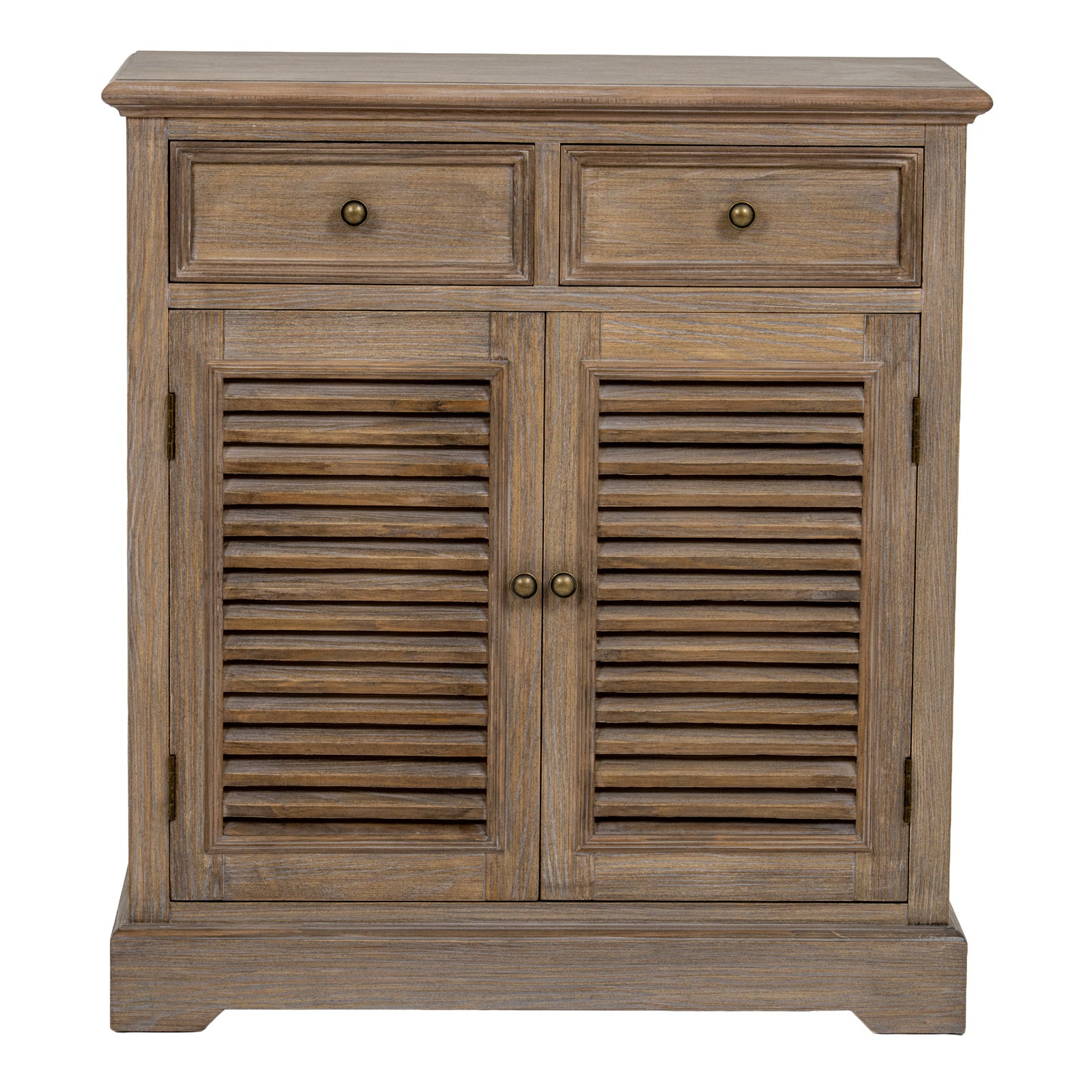 Louvred 2 Drawer 2 Door Cabinet - Natural Oak - Industrious Decor
