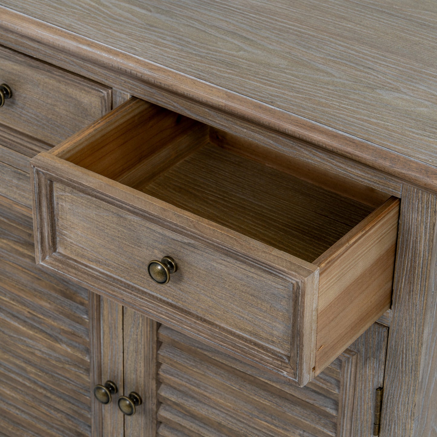 Louvred 2 Drawer 2 Door Cabinet - Natural Oak - Industrious Decor