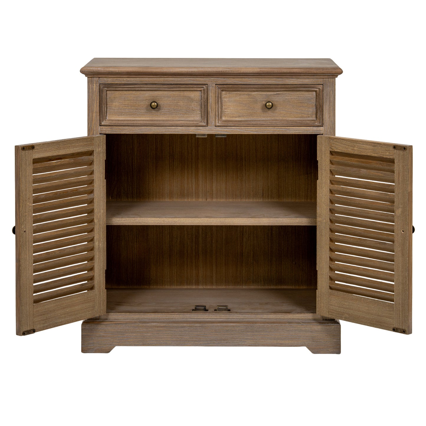 Louvred 2 Drawer 2 Door Cabinet - Natural Oak - Industrious Decor