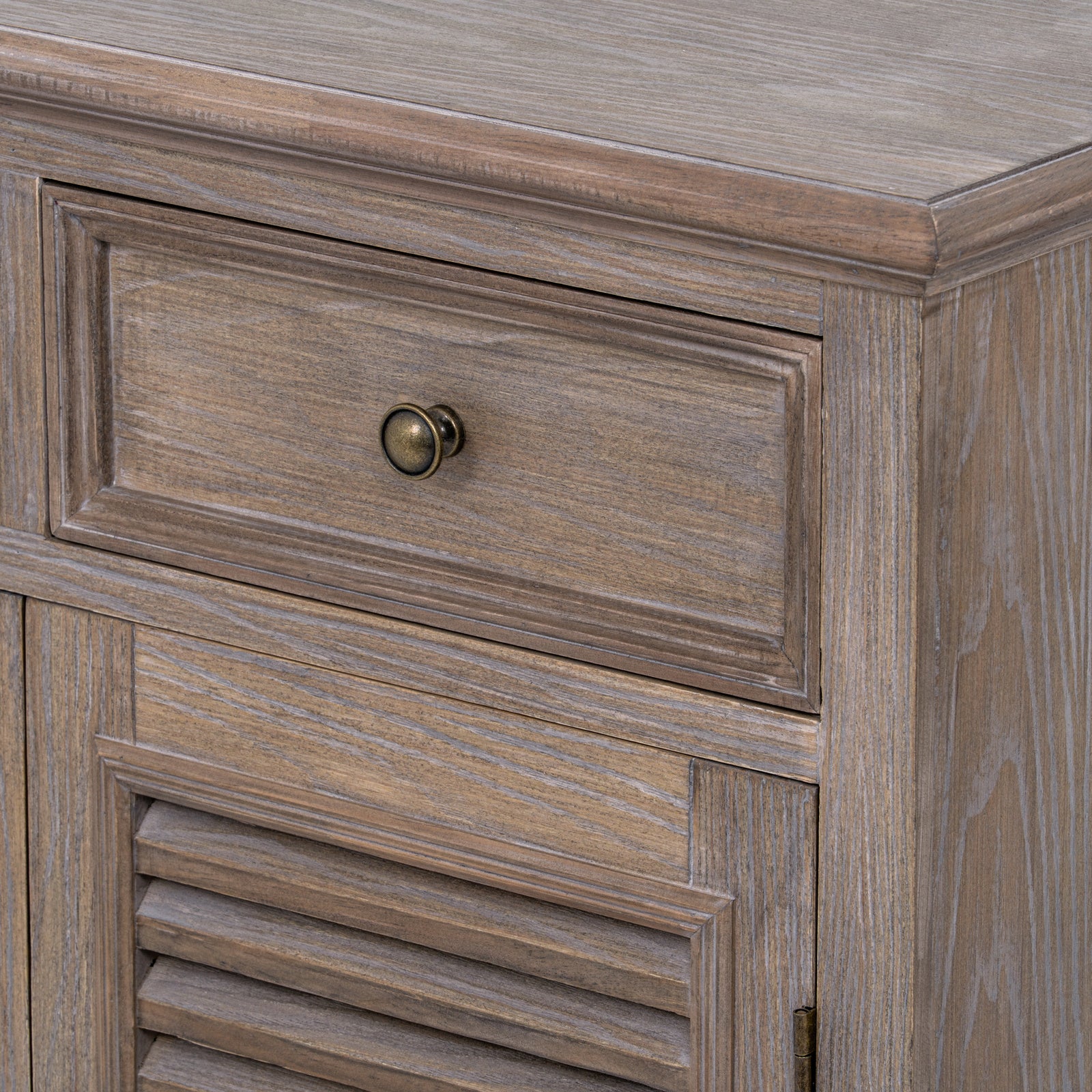 Louvred 2 Drawer 2 Door Cabinet - Natural Oak - Industrious Decor