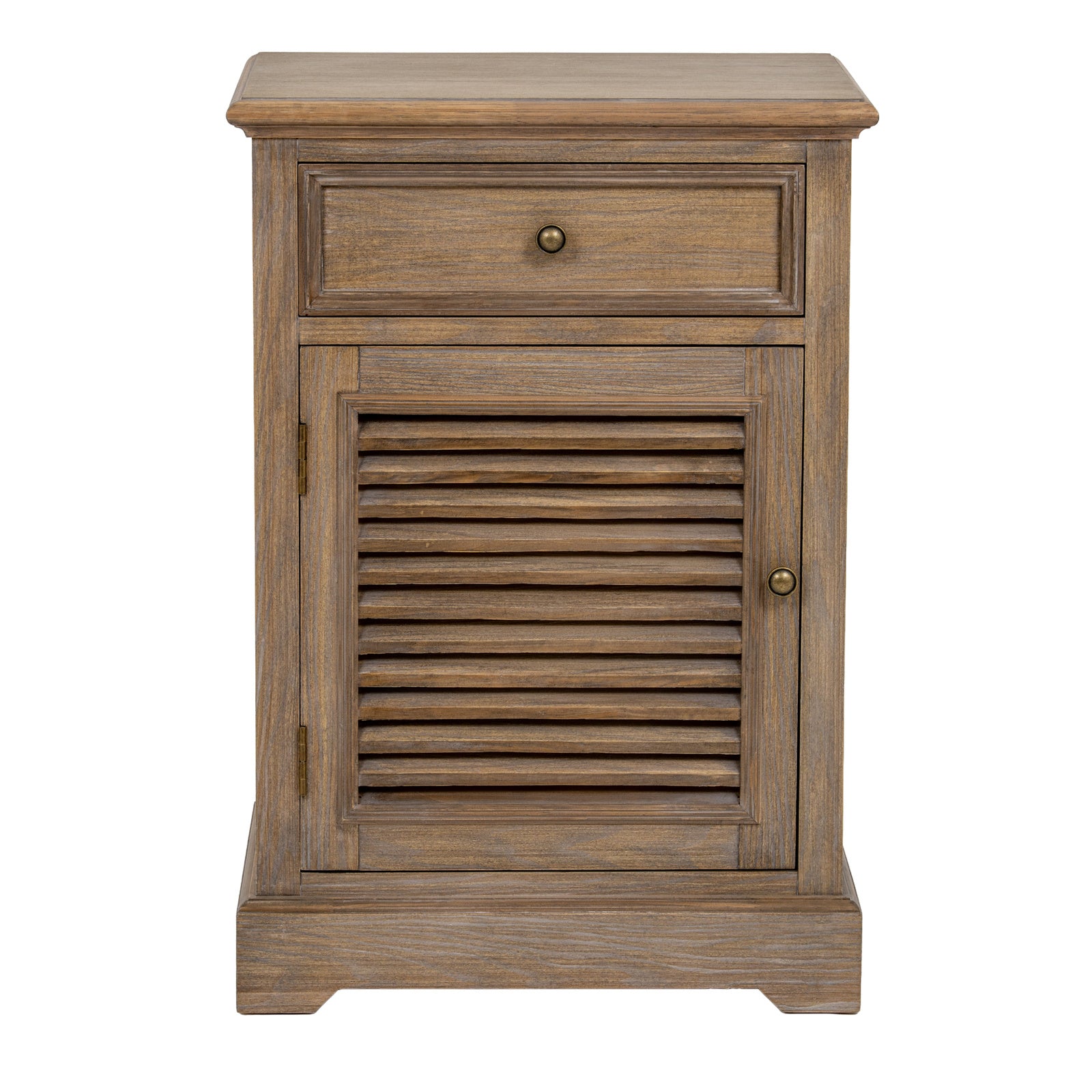 Louvred 1 Drawer 1 Door Bedside Cabinet - Left Hand - Natural Oak - Industrious Decor