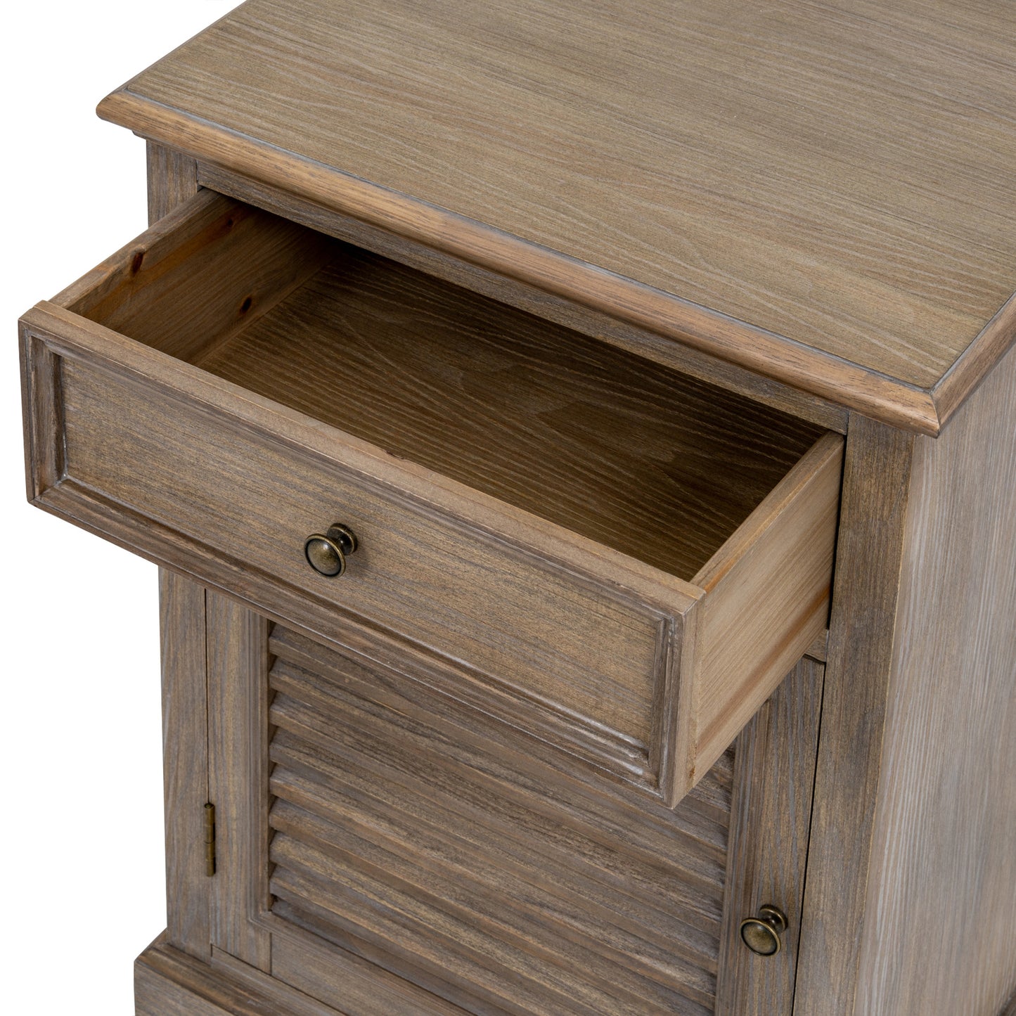 Louvred 1 Drawer 1 Door Bedside Cabinet - Left Hand - Natural Oak - Industrious Decor