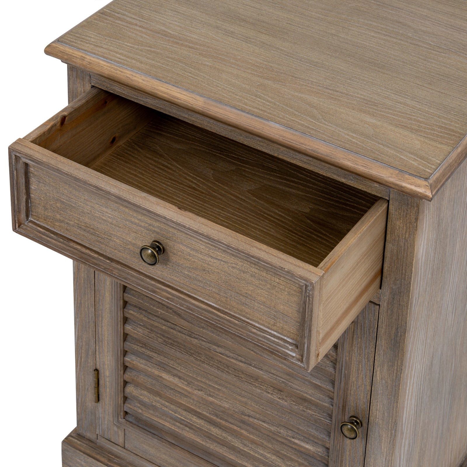 Louvred 1 Drawer 1 Door Bedside Cabinet - Left Hand - Natural Oak - Industrious Decor