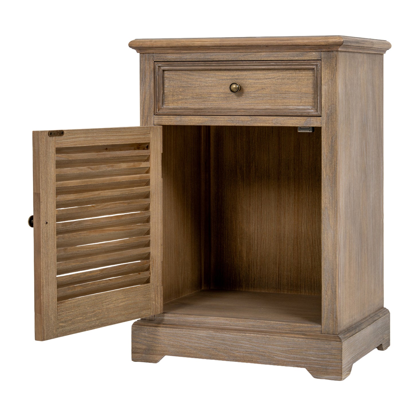 Louvred 1 Drawer 1 Door Bedside Cabinet - Left Hand - Natural Oak - Industrious Decor
