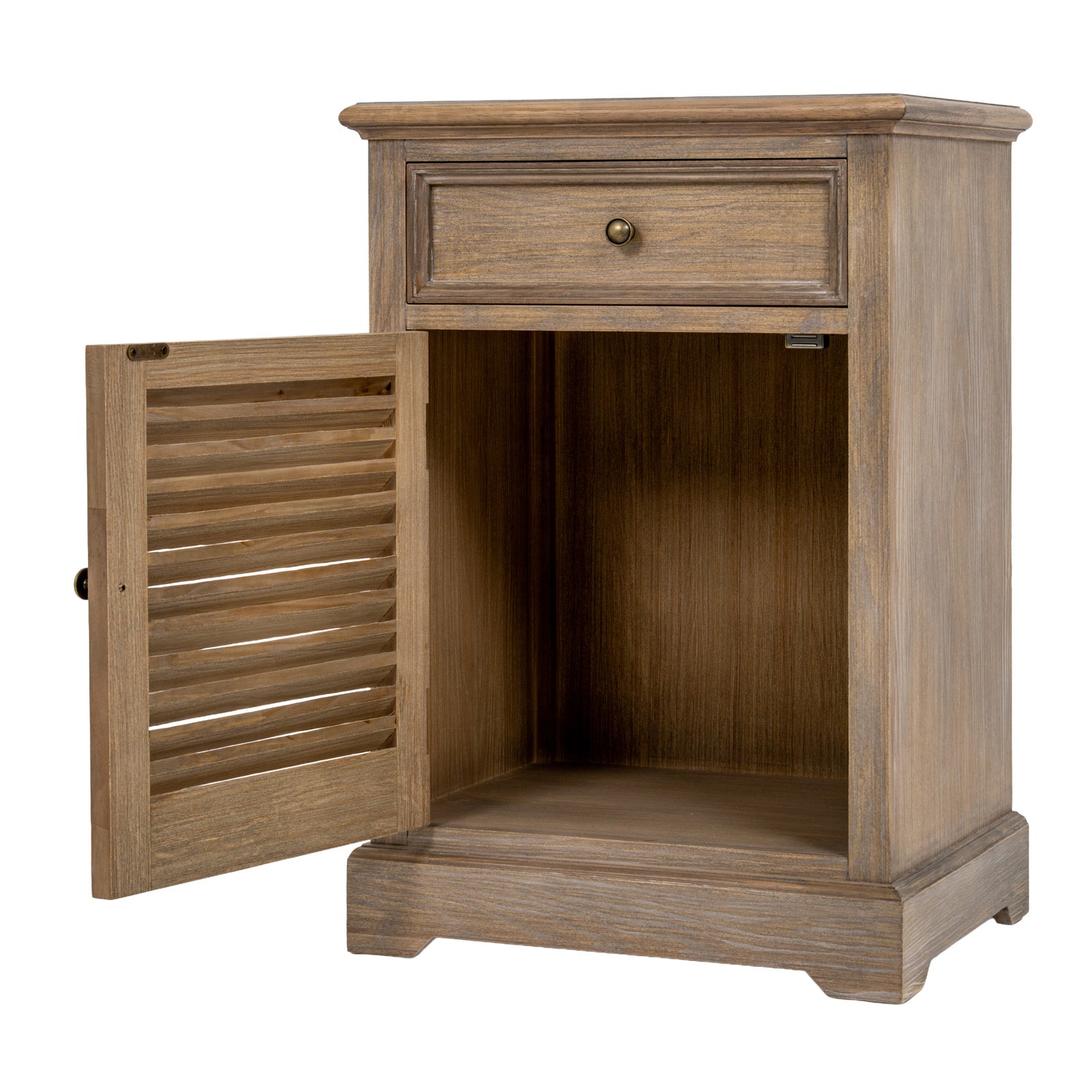 Louvred 1 Drawer 1 Door Bedside Cabinet - Left Hand - Natural Oak - Industrious Decor