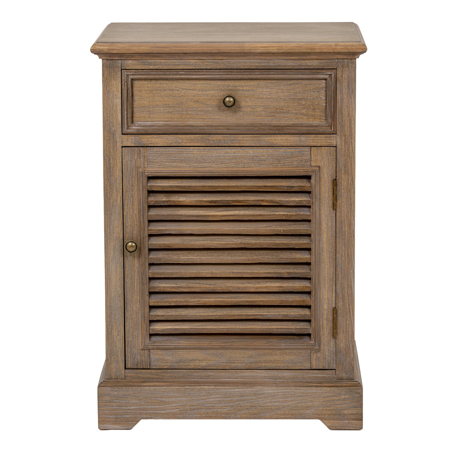 Louvred 1 Drawer 1 Door Bedside Cabinet - Right Hand - Natural Oak - Industrious Decor