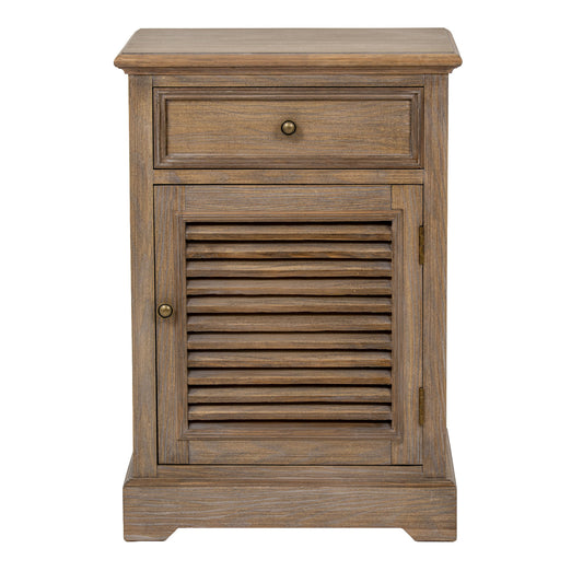 Louvred 1 Drawer 1 Door Bedside Cabinet - Right Hand - Natural Oak - Industrious Decor