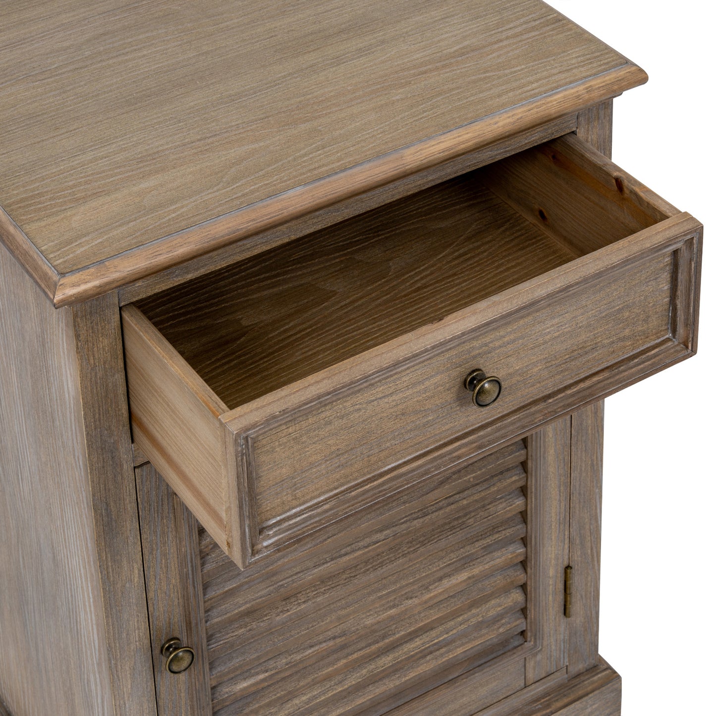 Louvred 1 Drawer 1 Door Bedside Cabinet - Right Hand - Natural Oak - Industrious Decor
