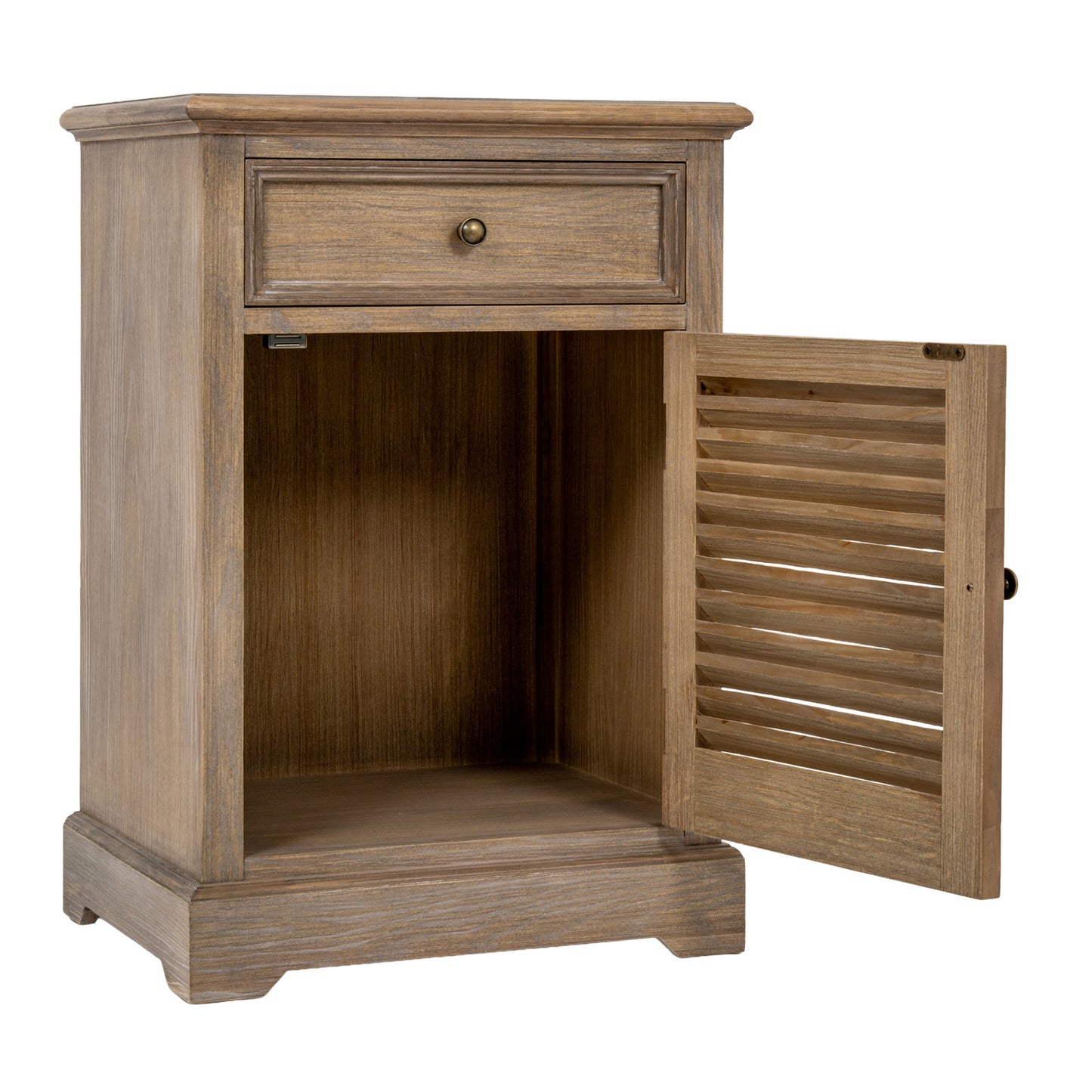 Louvred 1 Drawer 1 Door Bedside Cabinet - Right Hand - Natural Oak - Industrious Decor