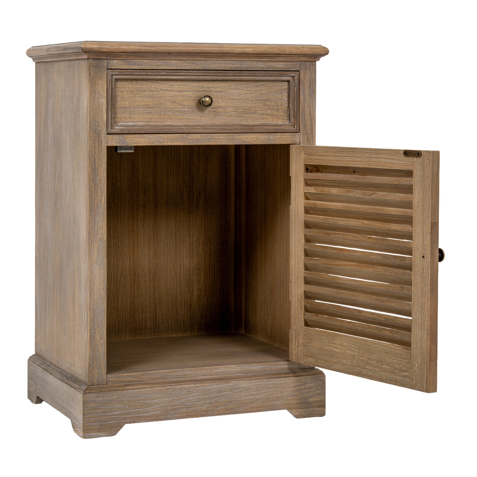 Louvred 1 Drawer 1 Door Bedside Cabinet - Right Hand - Natural Oak - Industrious Decor