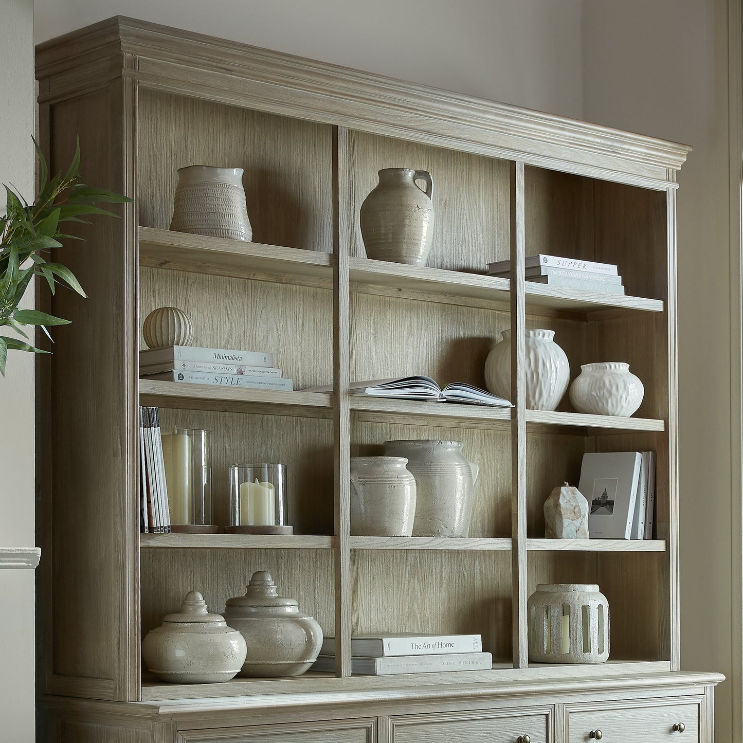 Louvred Open Hutch Dresser Top - Natural Oak - Industrious Decor