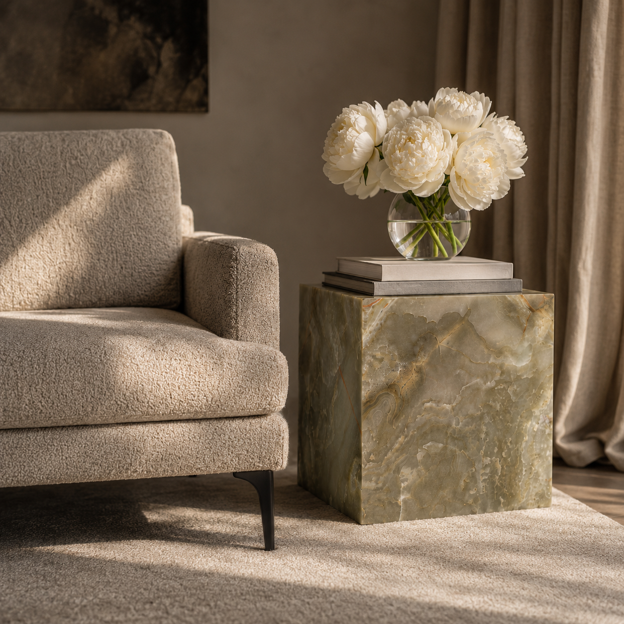 Sage Onyx Faux Marble Side Table - Industrious Decor