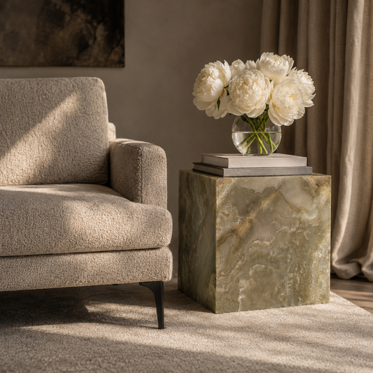 Sage Onyx Faux Marble Side Table - Industrious Decor