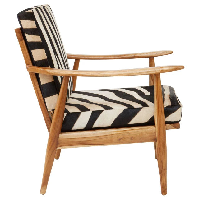 Zebra Print Hair-on Leather Armchair with Teak Frame - Industrious Decor