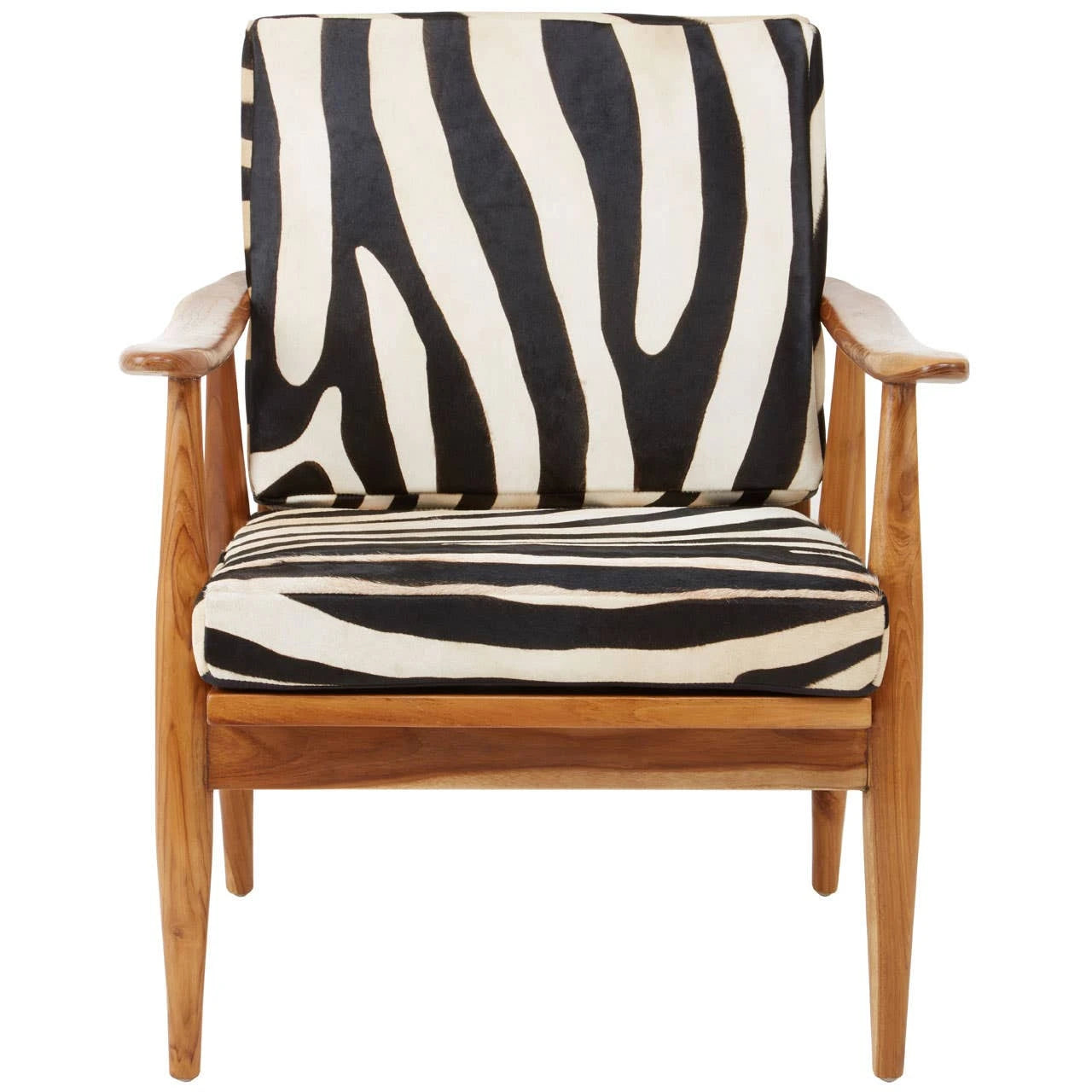 Zebra Print Hair-on Leather Armchair with Teak Frame - Industrious Decor