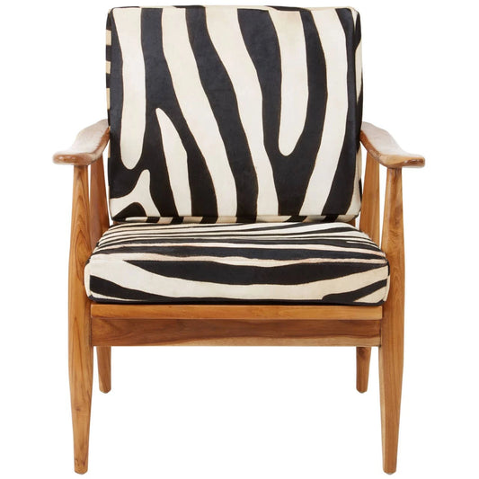 Zebra Print Hair-on Leather Armchair with Teak Frame - Industrious Decor