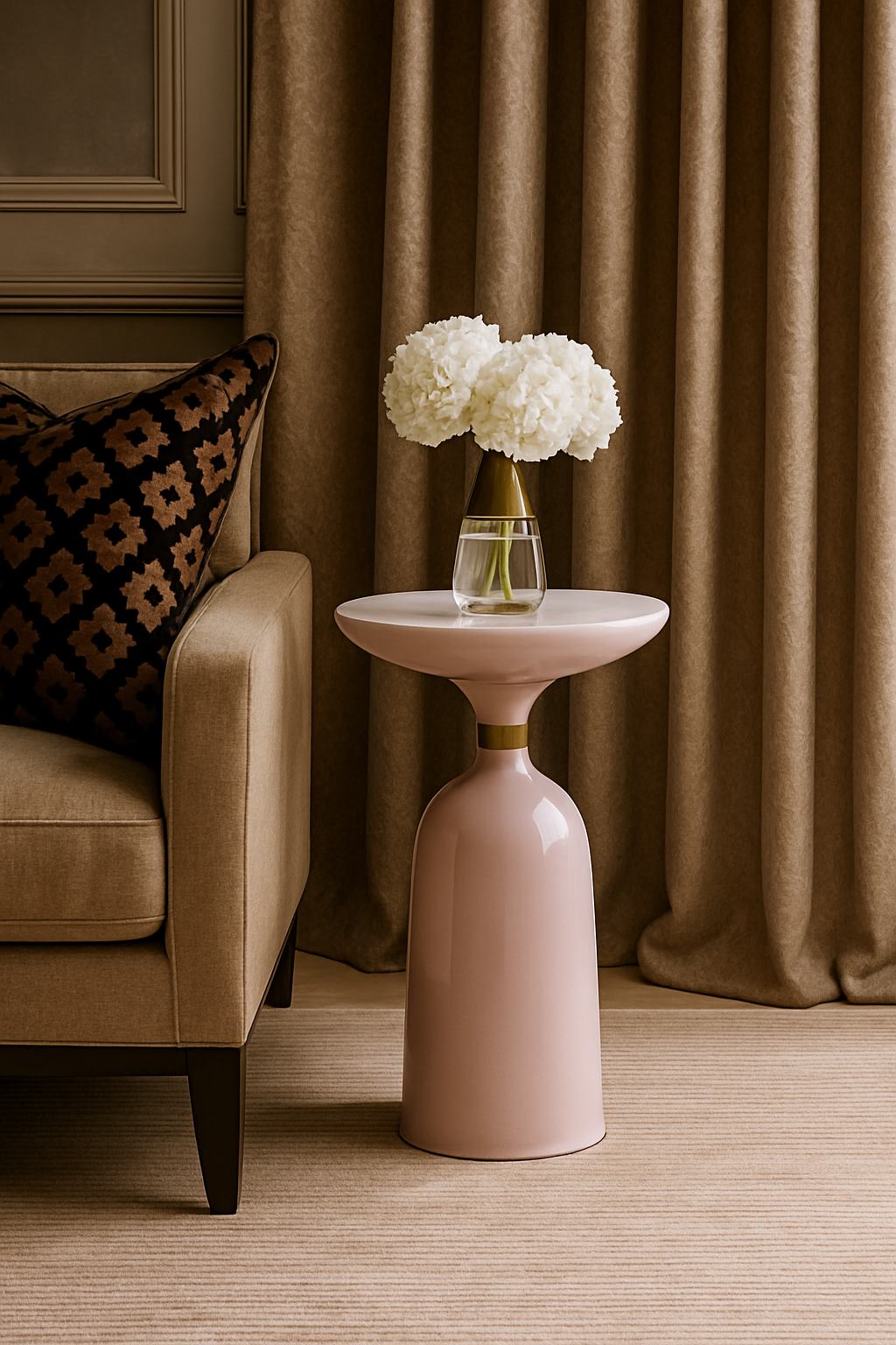 Blush Glass Pedestal Cocktail Table