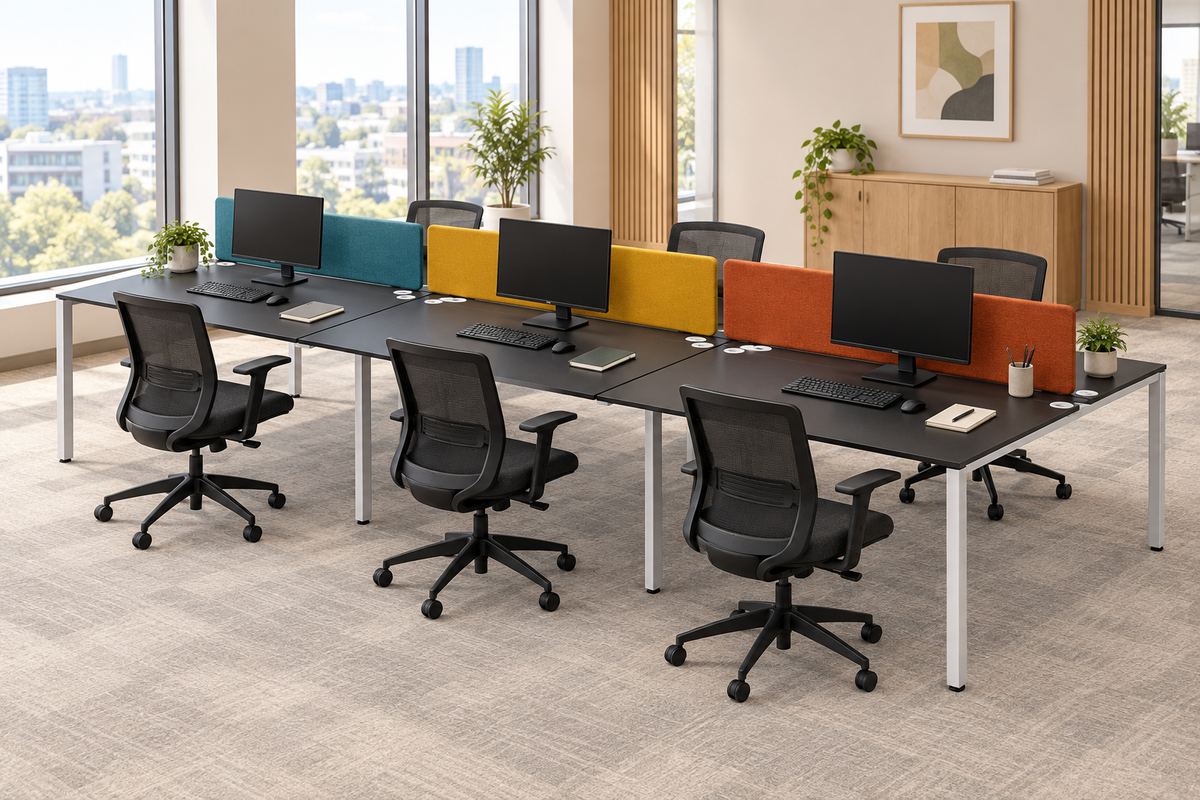 ID Workplace Bench Desk – 6 Person - Industrious Decor