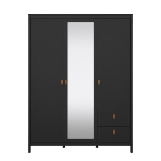 Yarwood Wardrobe with Mirror & Drawers Black - Tan - Industrious Decor