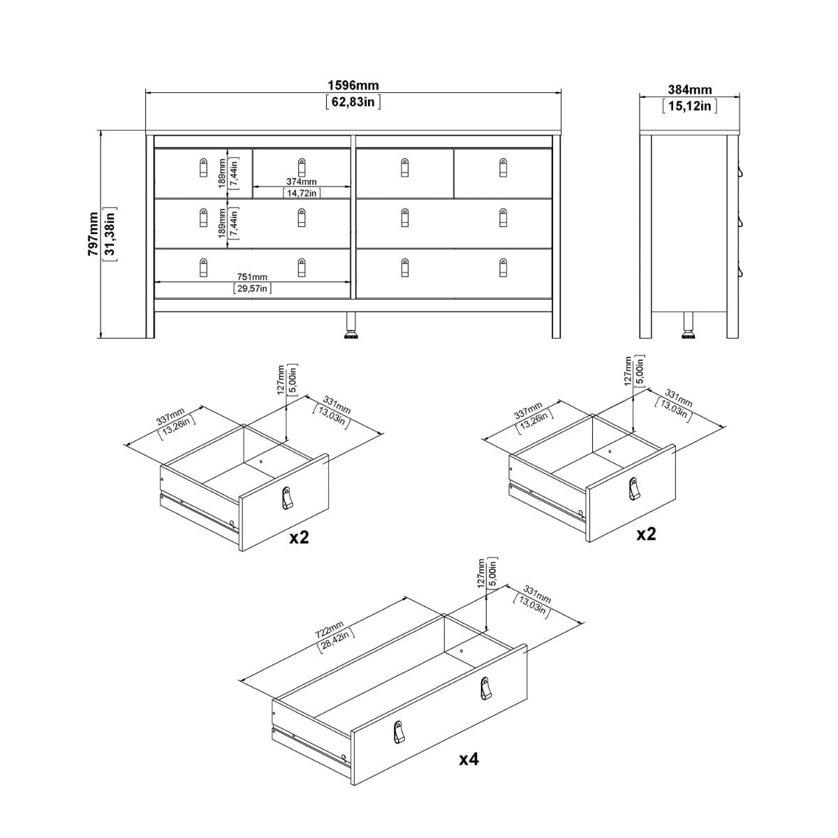 Yarwood Wide Chest 4 + 4 Drawers - Industrious Decor