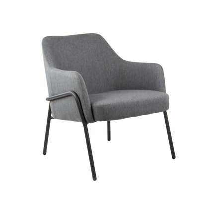 Corby contract lounge chair in grey with black metal frame — front view