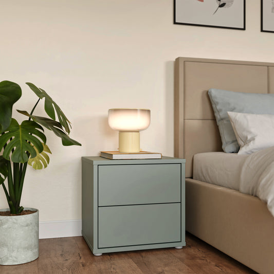 Bloc 2 Drawer Low Bedside Cabinet in Sage Green - Industrious Decor