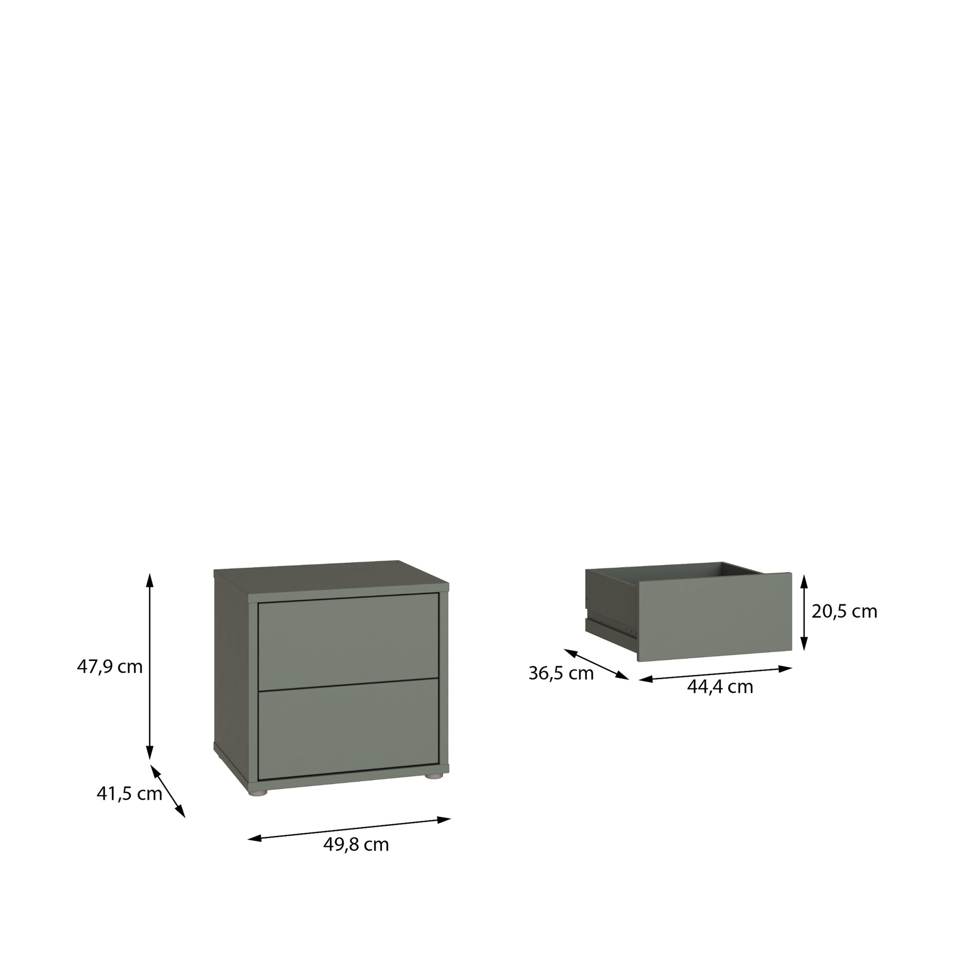 Bloc 2 Drawer Low Bedside Cabinet in Sage Green - Industrious Decor