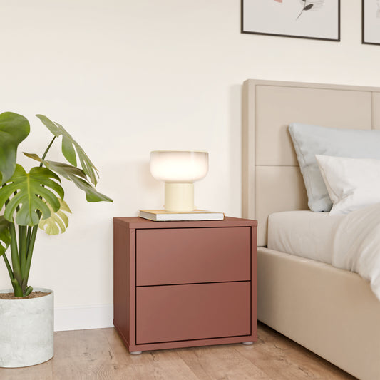 Bloc 2 Drawer Low Bedside Cabinet in Terracotta - Industrious Decor
